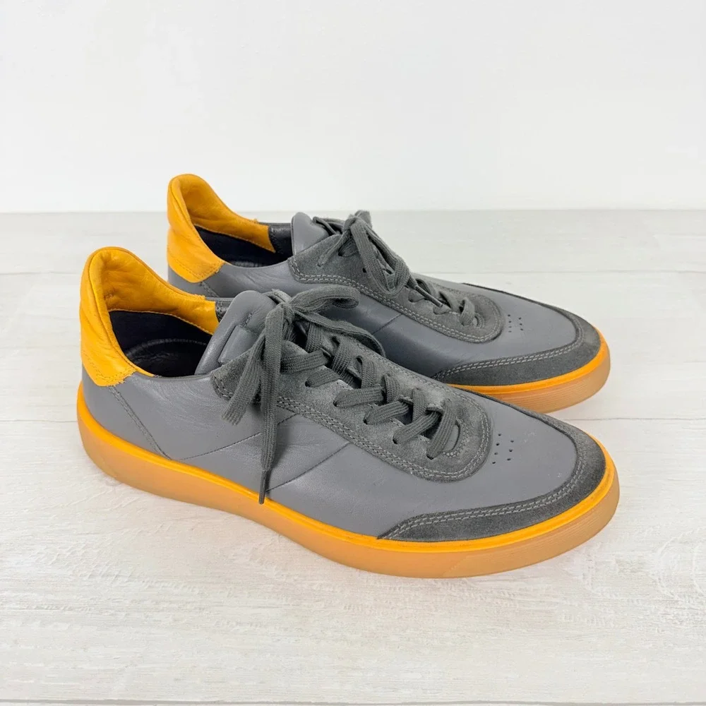ECCO Street Tray Sneakers Mens 42 US 8.5 Grey Yellow Leather Suede Gum Sole